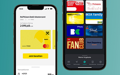 Mit mobile-pocket kann direkt in der RaiPay App auf Kundenkarten zugegriffen und Mehrwertservices genutzt werden. © mobile-pocket