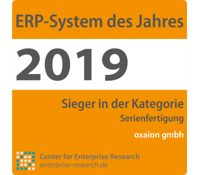 oxaion darf seine ERP-Lösung ab sofort mit dem Qualitätssiegel „ERP-System des Jahres 2019“ versehen. 